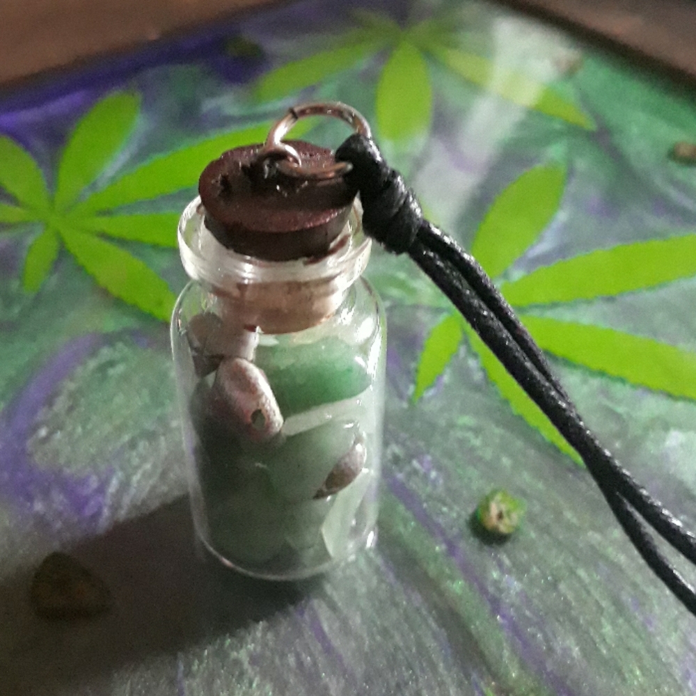 Glass bottle pendant aventurine